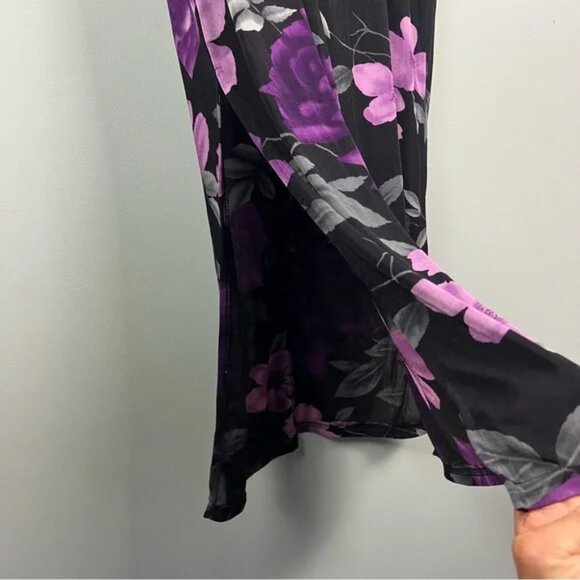 Vintage Susan Lawrence Floral Maxi Dress Size M Stretch Knit Slit Hem - Picture 6 of 8